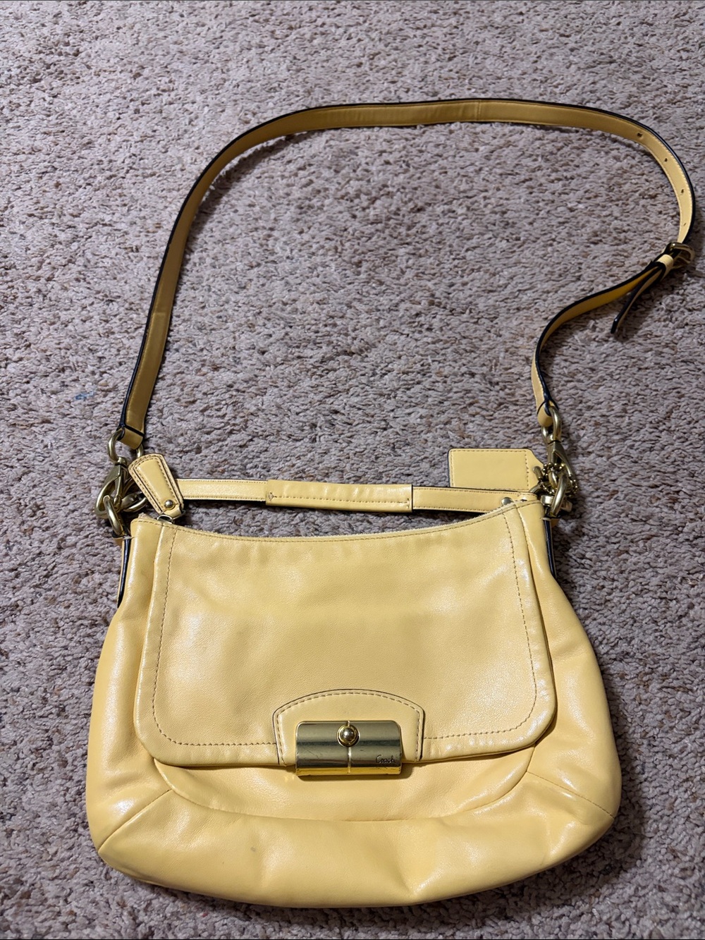 Coach Yellow Leather Crossbody Bag with Gold Hardware